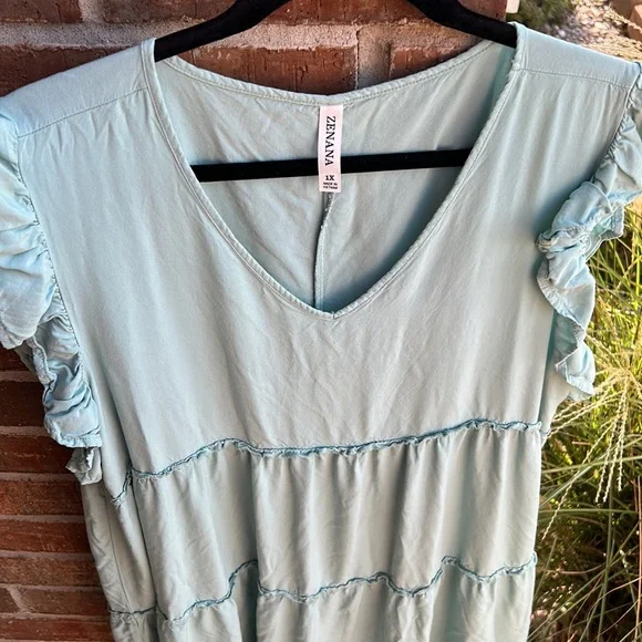 ZENANA Ladies 1X Mint Tiered Tunic or Minidress w/slight ruffles - Picture 4 of 8